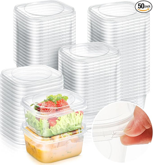 50 Pack 24 oz Deli Containers with Lids, Tamper Proof Leak Resistant Clear Plastic Food Storage Containers, Airtight Meal Prep Container for Soup Salad Tiramisu, Microwave & Dishwasher Safe by Yiyiring
