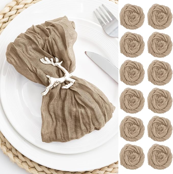 60 Pack Sand Cheesecloth Napkins 21x21 Inches Sand Cloth Napkins Set of 60 Washable Dinner Table Napkins for Wedding Rustic Boho Cotton Gauze Party Bridal Baby Shower Family Gathering Table Decor by FoliafeelHome