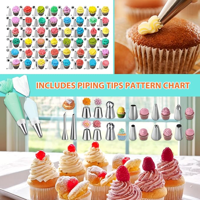 Cake Decorating Supplies Tools Kit: 358 pcs Baking Accessories with Storage Case - Piping Bags and Icing Tips Set - Puffs Christmas Cookie Cutters Cupcake Set for Beginners or Professional, Mint Green - Image 4
