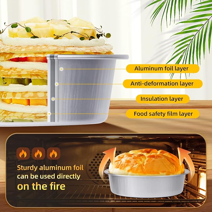 Beasea Mini Pie Tins with Lids, 20 Pack 4 Inch 8oz Disposable Creme Brulee Ramekins Silver Mini Small Aluminum Foil Pie Tart Cake Baking Pans Individual Round Containers Oven Safe for Baking - Image 3