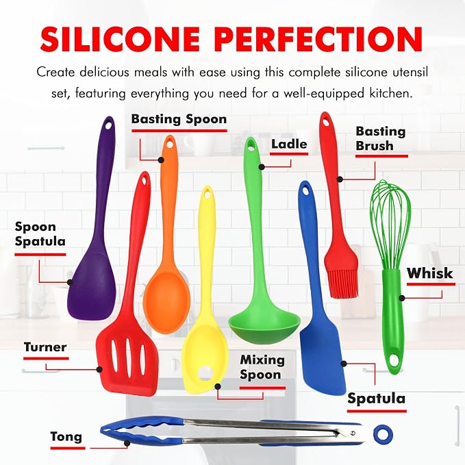 Chef Craft 9 Piece Multicolor Premium Silicone Kitchen Tool Set (42088) - Image 4