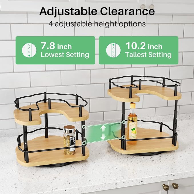 SNTD Lazy Susan Organizer Spice Rack - Spice Organization for Cabinet Height Adjustable Rotating Lazy Turntable, Pantry Kitchen Wood Revolving Seasoning Organizer (Natural, 9 Inch) - Image 6