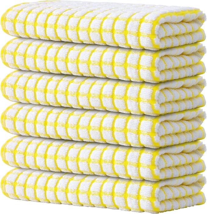 Kitinjoy Cotton 6 Pack Terry Kitchen Towels, Yellow | 16 x 25 Inches Super Soft and Absorbent Dish Towels, Quick Drying hand towels for kitchen Drying by Kitinjoy