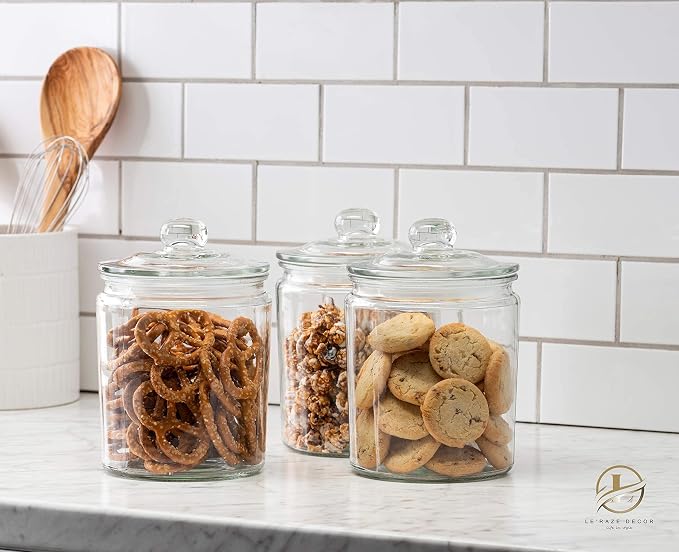 Le’raze 3pc Canister Sets for Kitchen Counter + Labels & Marker - Glass Cookie Jars with Airtight Lids - Food Storage Containers with Lids Airtight for Pantry - Flour, Sugar, Coffee, Christmas gift. - Image 2