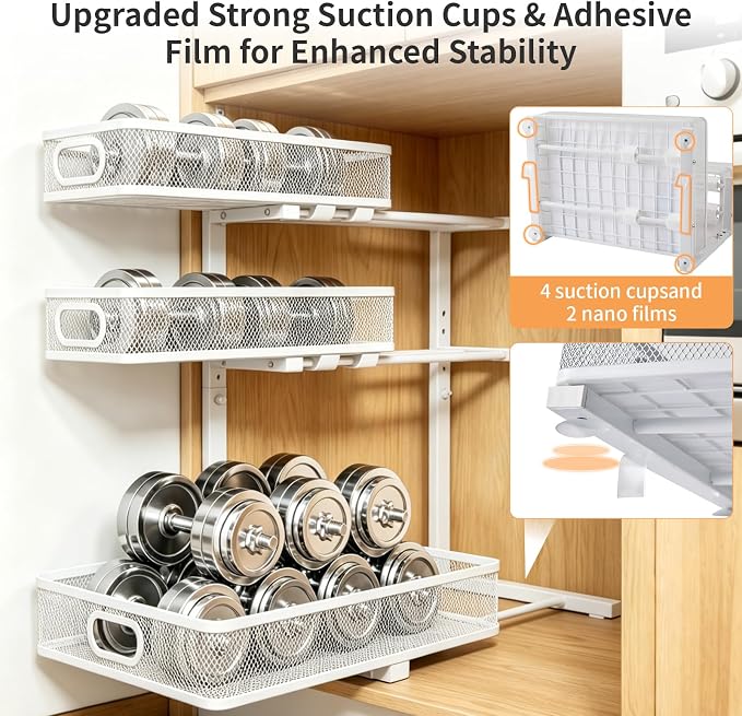 3 Tier Mesh Pull Out Organizer White 2 Pack Sliding Rack | White mesh dual pack organizers for clean modern cabinet storage in bathroom and kitchen daily use organization - Image 6