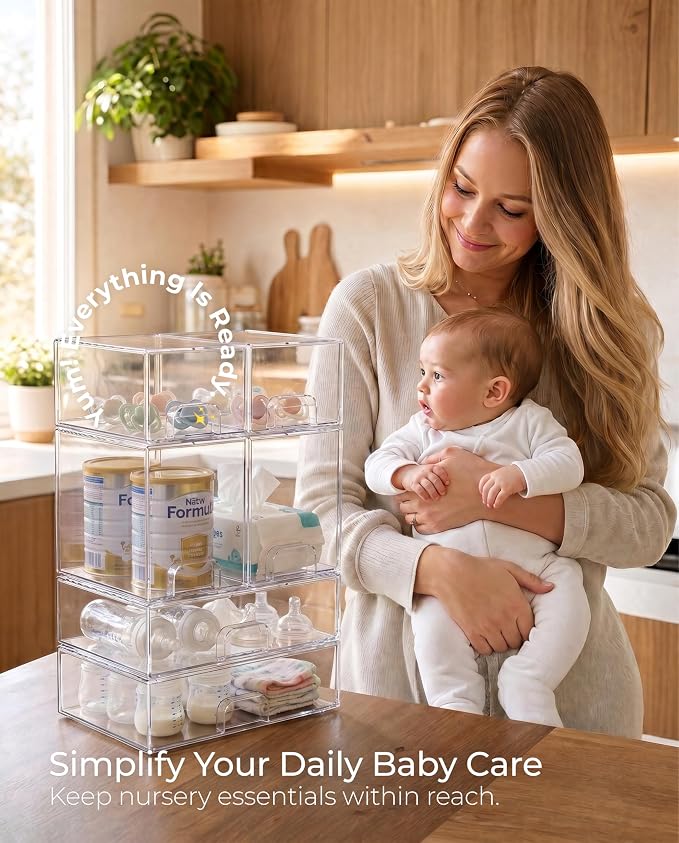 Stackable Storage Drawer Organizers Set of 6 for Bathroom Organizer Storage | Clear Plastic Organizer Bins for Baby Bottle, Kitchen Under Sink, Laundry, Pantry, Beauty, Cabinet, Medicine, Office Supplies - Image 5