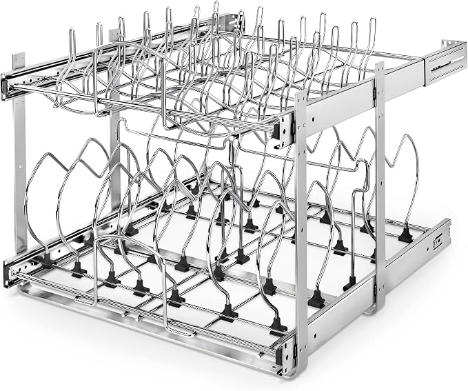 Rev-A-Shelf Kitchen Cabinet Pullout Organizer, Min Open Width of 20.5" | 2-Tier U-Shaped Cookware Storage Rack for Pots, Pans, and Lid Cookware, Adjustable Heavy Duty Wire, Chrome, 5CW-1222-CR - Image 2