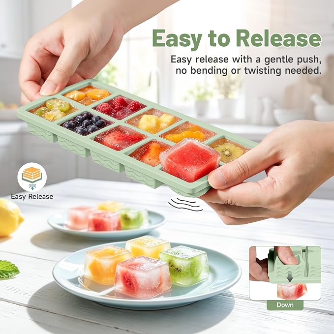 Ice Cube Tray with Lid (4-Pack), 2 Tbsp Large Silicone Freezer Molds, Perfect for Coffee Whiskey Cocktail Ice Making, Stackable Freezer Containers for Storing Sauce, Garlic, Herbs, Ginger - Image 5