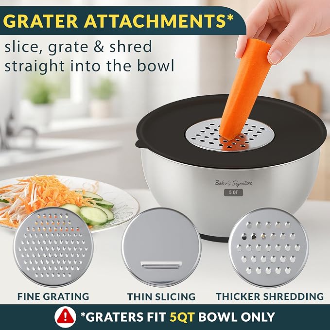 Stainless Steel Mixing Bowls with Lids Set of 5, 3 Graters, Black | Nesting Design with Airtight Covers & Non-Slip Base – Mirror Finish for Food Prep, Storage, Baking & Serving - Image 6