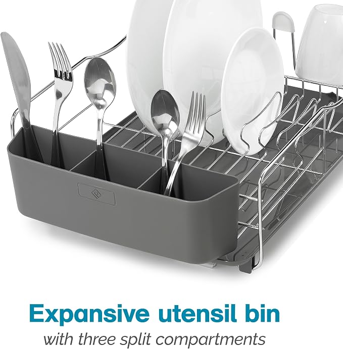 Polder KTH-615 Dish Rack, 4 PC Combo– Advantage System Includes Rack, Drain Tray, Removable Drying Tray & Cutlery Holder – Stainless Steel & Plastic - Image 6