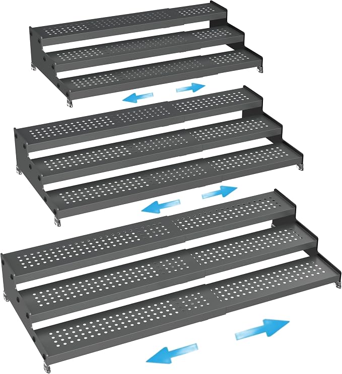Expandable Spice Rack organizer with 3-Tier step shelf,Modern Design heavy duty,Non Skid and Visibility,Great for Kitchen Cabinet, Pantry and more(3PACKS/GUN-GREY) by Goodqualityproducts