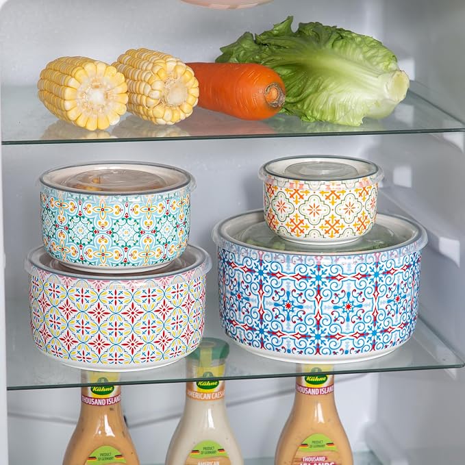 Ceramic Nesting Bowl Set with Lids, Microwave Safe, Set of 4 | Mixing Bowls & Food Storage Containers for Kitchen Prep & Serving (50/32/20/10 oz) - Image 5