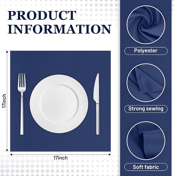 SuperO Set of 80 Cloth Napkins 17 x 17 Inch, Polyester Solid Washable Dinner Napkins with Hemmed Edges,Great for Restaurant, Wedding and Party(Navy Blue) - Image 3