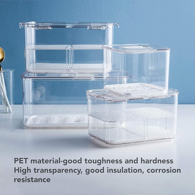 elabo Food Storage Containers Fridge Produce Saver- Stackable Refrigerator Organizer Keeper Drawers Bins Baskets with Lids and Removable Drain Tray for Veggie, Berry and Fruits - Image 5