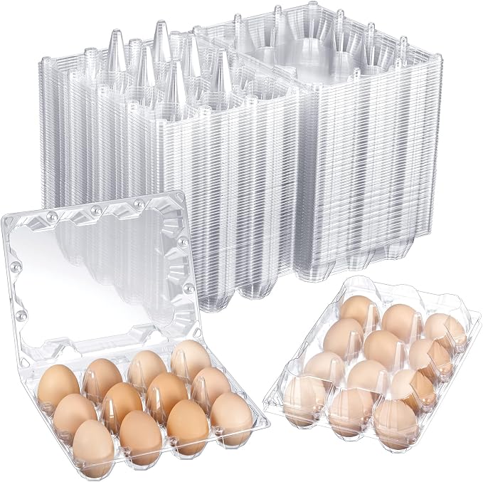 Zubebe 3 x 4 Count 200 Pack Egg Carton Bulk Clear Plastic Empty Egg Containers for Farm Market Refrigerator Storage by Zubebe