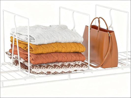 Wire Shelf Dividers for Closet: Tall 10.6in x Deep 12in, 16 Pack | Wire Shelves Organizer for Closet - Adjustable Purse Organizer for Clothes, Sweater, Towels Jeans - Metal Pantry Separators by Saccik