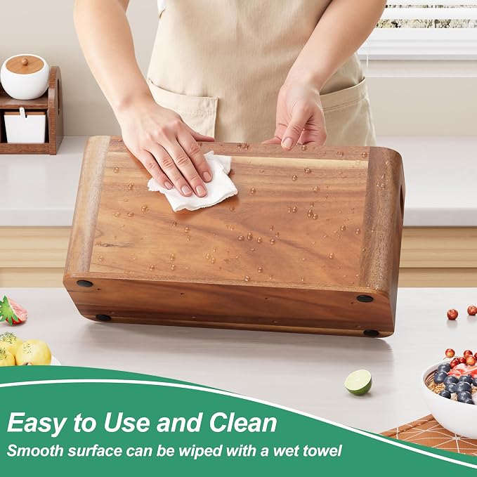 ZUJJAFY Utensil Holder, Acacia Wood Kitchen Utensil Holder for Counter with 4 Compartments, Extra Large Wooden Kitchen Utensils Organizer for Countertop Cooking Spatula Storage - Image 3