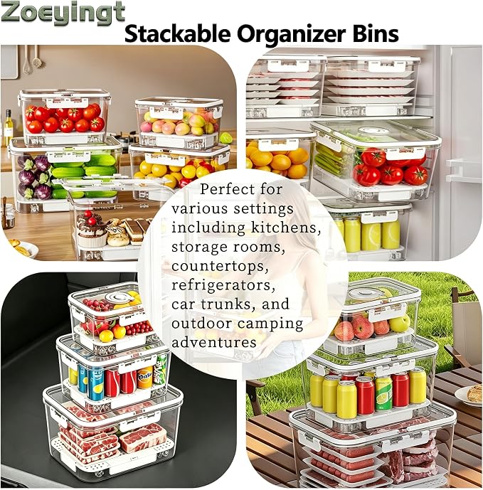 BPA-Free Stackable Clear Kitchen Organizer Bins - 3 Pack with Lids & Handles for Fridge, Pantry, and Cabinets - Ideal for Clutter-Free RV Camping Storage - Image 5