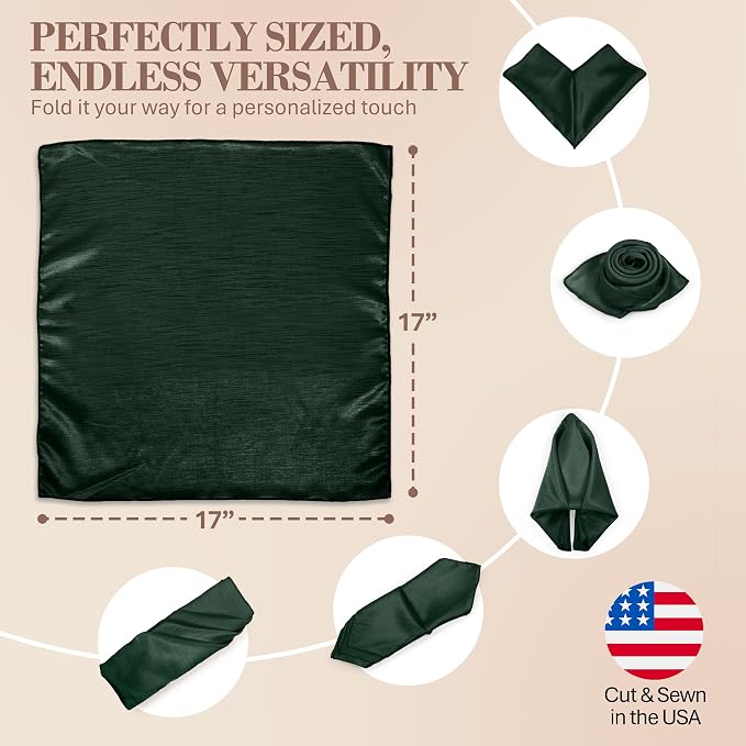 17x17-Inch Shantung Satin Cloth Napkins, Hunter Set of 120 | Bulk Case of 10 Dozen, Square, 100% Polyester Fabric, Reversible, Faux Dupioni Silk Reverse Side, Machine Washable, Green - Image 7