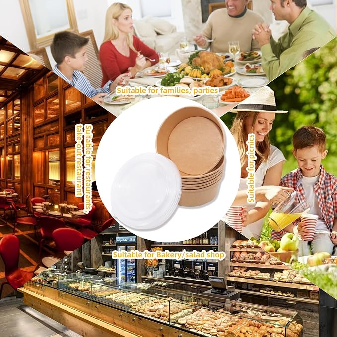 Disposable Round Paper Bowls with Lid 47oz Compostable, 50 Sets Microwave Deli Containers Leakproof, Extra Large Meal Prep Food Container Box, Sturdy Salad Dressing Bowl for Soup Toppings Picnic - Image 6