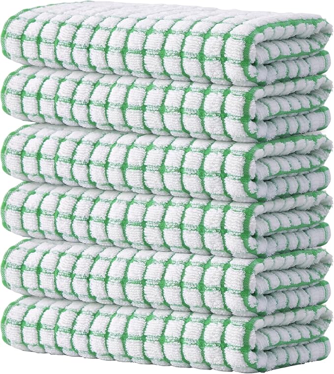 Kitinjoy Cotton 6 Pack Terry Kitchen Towels, Green | 16 x 25 Inches Super Soft and Absorbent Dish Towels, Quick Drying hand towels for kitchen Drying by Kitinjoy
