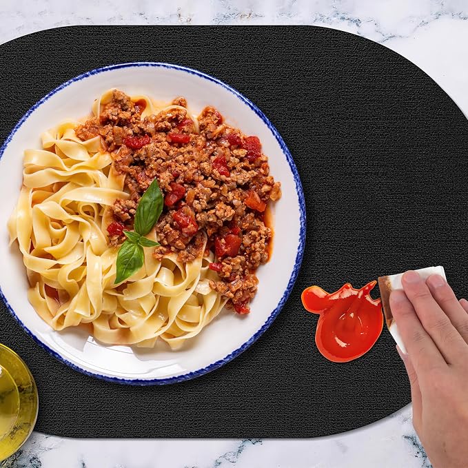 Placemats for Dining Table Set of 8 Non-Slip, Heat Resistant Oval Leather Placemat Double Layer, Waterproof Table Mats Easy to Clean for Kitchen Dining Room Coffee Office Table, Black - Image 4