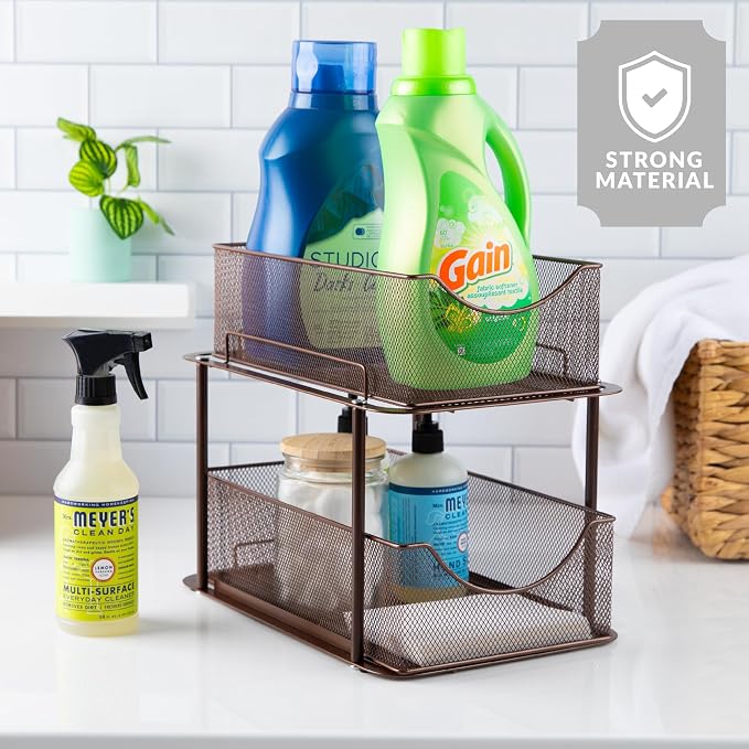 Sorbus 2 Sets of 2 Tier Metal Under Sink Organizer for Bathroom, Kitchen, Strong Steel Mesh Sliding Drawers for Under Sink, Under Cabinet, Closet, Kitchen, Pantry, Bathroom Organizers and Storage - Image 5