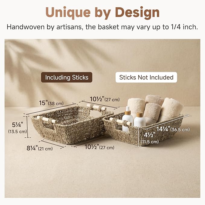 Storageworks Seagrass Storage Baskets, Large Snack Baskets For Shelves - Image 3