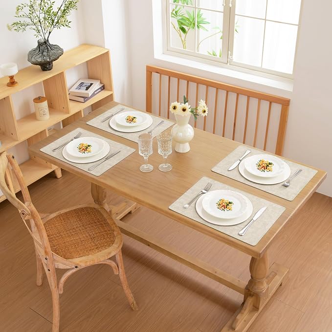 FROMHEART Faux Leather PU Placemats Set of 8 (Beige,11.8" x 17") | Waterproof,Heat/Oil Stain-Resistant Table Mat–Reversible,Non-Slip,Easy to Clean Place Mats for Kitchen,Dining,Indoor/Outdoor - Image 2