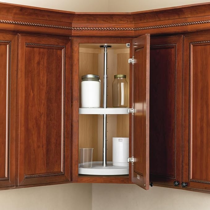 Rev-A-Shelf 20" Dual Full Circle Lazy Susan Organizer for Upper Corner Kitchen Cabinets, Plastic Home Storage 2 Tier Shelves, White, 6012-20-11-52 - Image 2