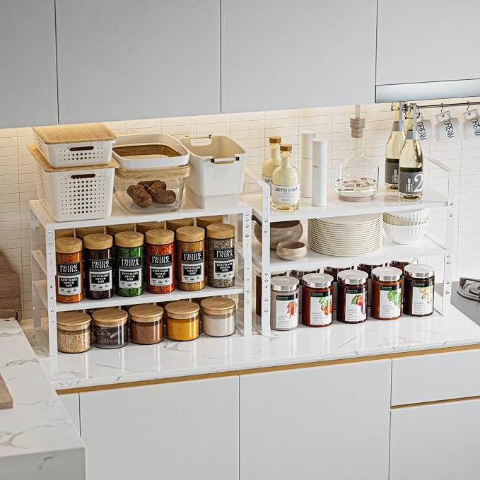 Jojocross Expandable,Stackable Spice Rack,Seasoning Organizer and Storage,Spices Jar Racks for Cabinet,Countertop, Metal Pantry, Cupboard,Laundry Storages,Heavy Duty(1 PACK/MEDIUM/WHITE) - Image 4