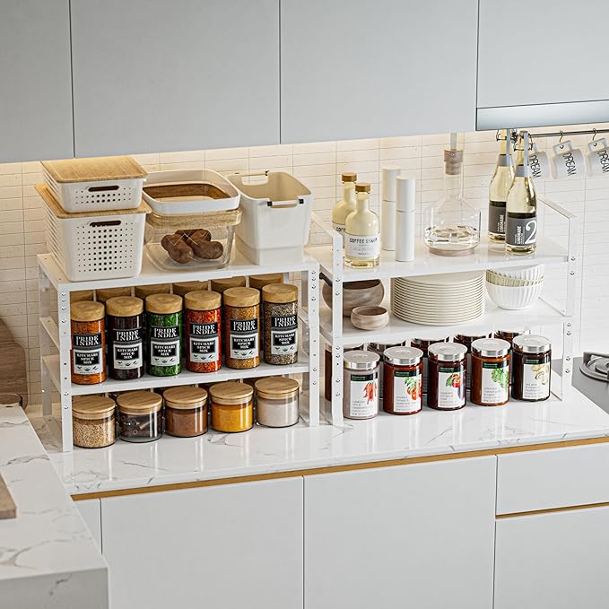 Jojocross Expandable,Stackable Spice Rack,Seasoning Organizer and Storage,Spices Jar Racks for Cabinet,Countertop, Metal Pantry, Cupboard,Laundry Storages,Heavy Duty(1 PACK/LARGE/WHITE) - Image 3