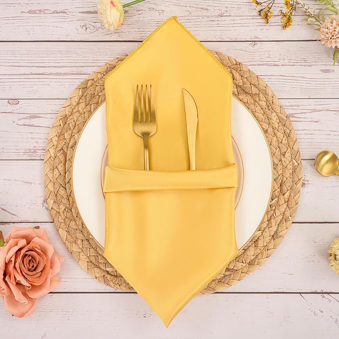 50 PCS Gold Square Satin Cloth Napkins, 20 X 20 Inch | Soft Smooth, Washable Reusable, Silk Dinner Table Napkins Bulk, for Weddings Parties Banquets Dining and Restaurants - Image 2