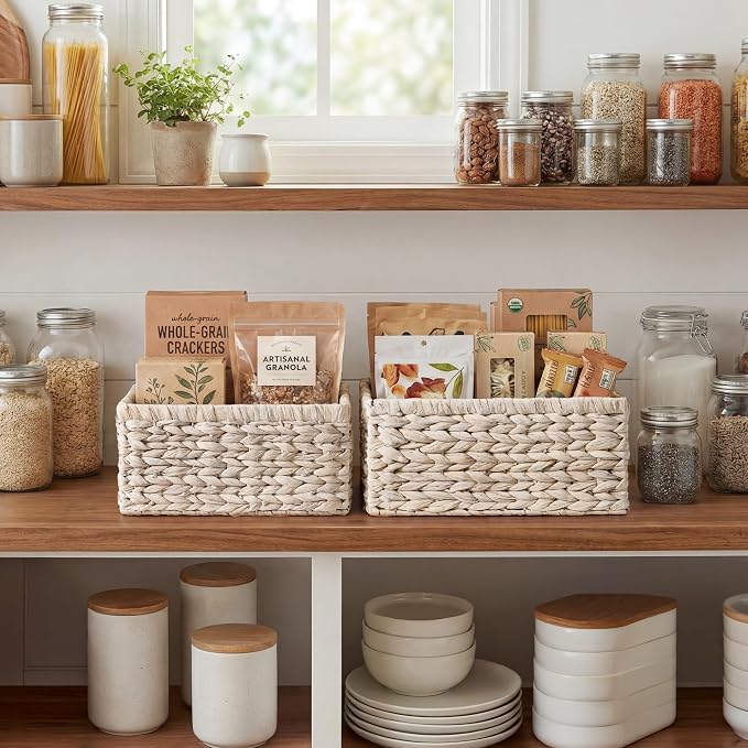 StorageWorks Large Wicker Baskets for Storage, White Wicker Baskets, 2-Pack | Water Hyacinth Storage Baskets for Organizing, Wicker Storage Baskets for Shelves,Pantry Organizers and Storage,Woven Baskets - Image 2