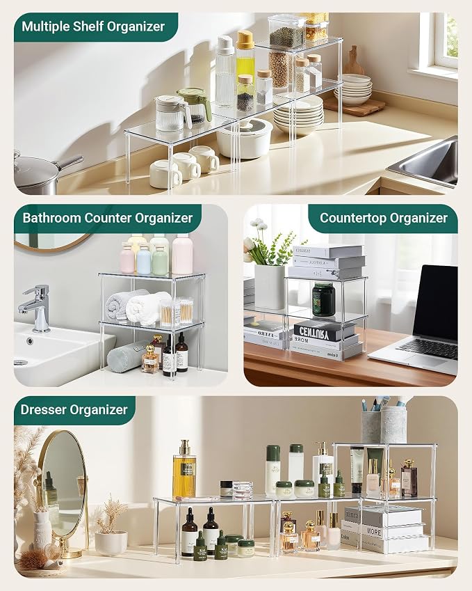 Acrylic Cabinet Organizer Set of 2, Stackable Spice Rack for Kitchen | Clear Shelf Organizer for Pantry, Cabinets, Countertops and Desks, Stackable Design Perfect for Spices and Small Items - Image 2