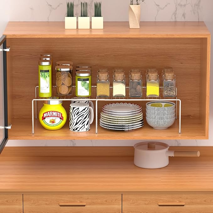 Redrubbit Cabinet Storage Shelf Rack, Expandable Metal Rustproof Kitchen Counter and Cabinet Shelf, Storage Rack Organizer Space Saver for Kitchen, Fridge, Cabinet, Bathroom, Chrome, Set of 6 - Image 4