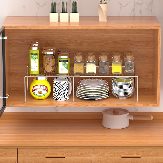 Redrubbit Cabinet Storage Shelf Rack, Expandable Metal Rustproof Kitchen Counter and Cabinet Shelf, Storage Rack Organizer Space Saver for Kitchen, Fridge, Cabinet, Bathroom, Chrome, Set of 6 - Image 4