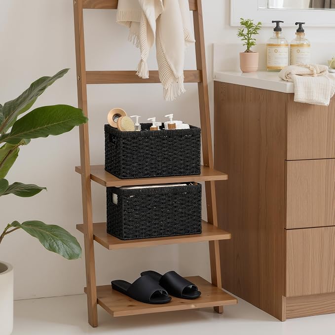 StorageWorks Wicker Storage Baskets for Organizing, Black Baskets, 2-Pack | Paper Rope Black Wicker Baskets, Wicker Storage Baskets for Shelves, Pantry Organizers and Storage, Black Woven Baskets - Image 2