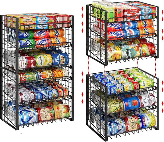 3 Tier Stackable Can Rack Organizer, Adjustable Can Holder for Pantry | 2 Pack Rolling Can Dispenser for Canned Food, Soda & Drink Storage, Tiered Can Organizer for Kitchen Cupboard Cabinet by shengbaomaoyi