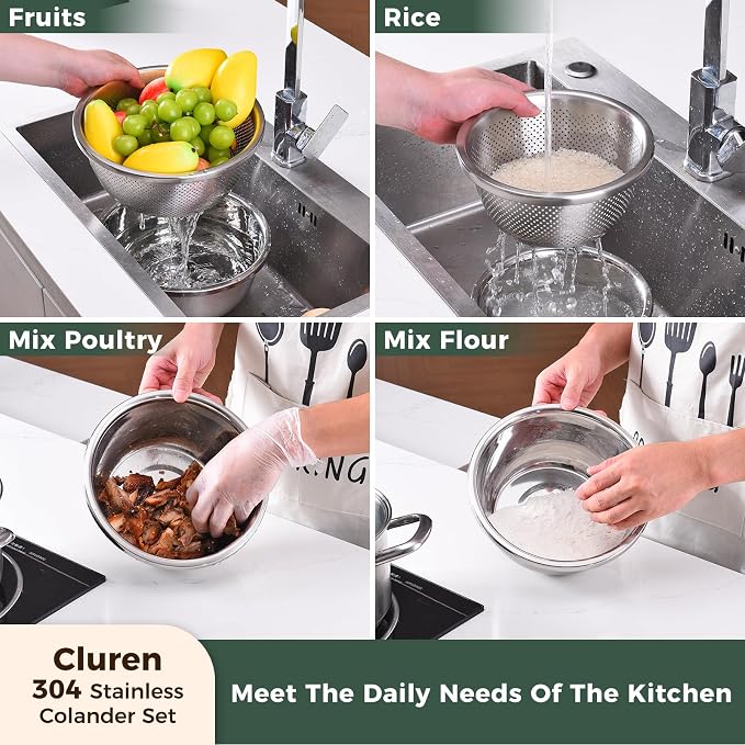 Colander and Bowl Set 6.0QT (2-in-1) - Thickened 304 Stainless Steel Kitchen Strainer Bowl for Fruit, Pasta, Vegetables, Rice - Heavy Duty, Induction Cooker & Dishwasher Safe - Image 7