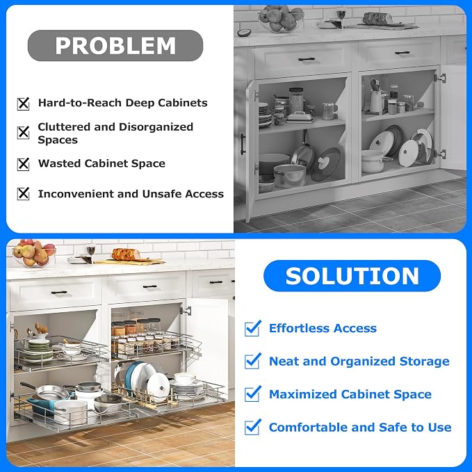 WelFurGeer Soft Close Slide Out Cabinet Shelf, 17" W x 22" D Pull Out Drawers for Kitchen Cabinets, Kitchen Shelf Organizer, Cupboard Organizers and Storage, Under Cabinet Pull Out Shelves - Image 4