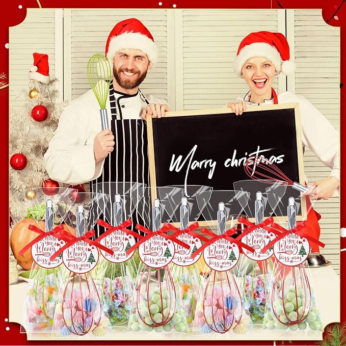 FoldTier 72 Sets 12 Inch Christmas Whisks Gifts DIY Fillable Christmas Tree Ornaments Xmas Colored Silicone Whisks for Cooking Heat Resistant Egg Beaters with Card Rope Bag for Candy Holder - Image 6