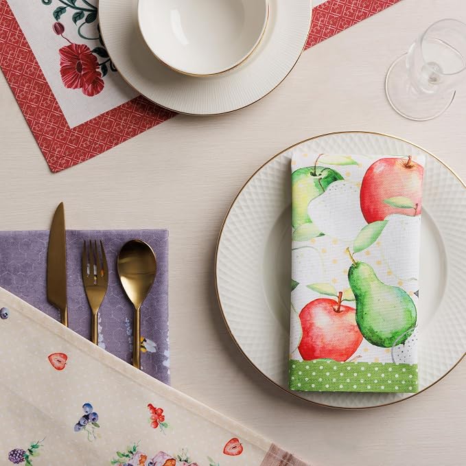 Maison d' Hermine Cloth Napkins Set of 4 Reusable 100% Cotton (18" x 18") | Everyday Square Napkins Cloth Washable Dinner Party Wedding Restaurant Hotel Kitchen Spring Summer - Apples & Pears - Image 9