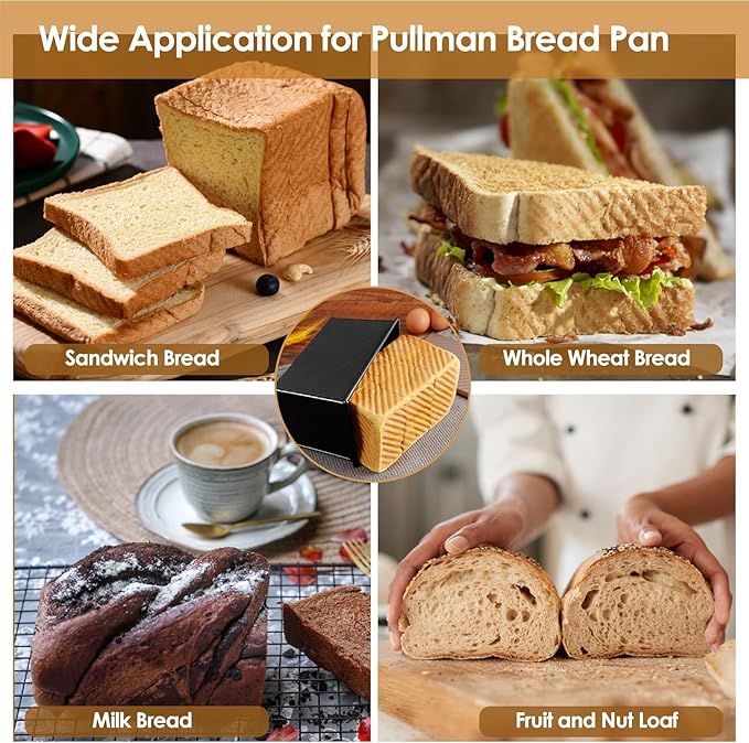 2pack 1LB Black Pullman Loaf Pan with Lid, Non-Stick Sandwich Bread Loaf Pan, Easy Release Bread Pan with Lid for Homemade Bread - Image 3