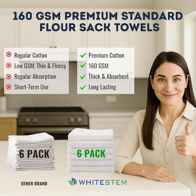 Flour Sack Towels 18” x 28” – Pack of 6 Cotton Kitchen Towels, Dish Towels and Tea Towels for Embroidery, Thick Absorbent for Baking & Bread Proofing - Natural - Image 6
