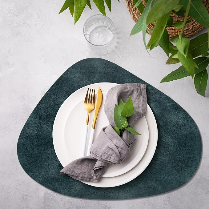 ADRIMER Placemats, Heat Resistant Round Placemats Set of 6 Washable 13 x 17 Inch, Waterproof Table Mats Wipeable for Kitchen, Dining Room Table Christmas Decor, Dark Blue - Image 6
