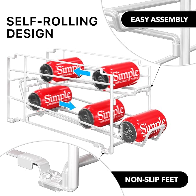 Simple Houseware 4-Pack Soda Can Stackable Rack Dispenser Organizer, White | for Pantry/Refrigerator - Image 4