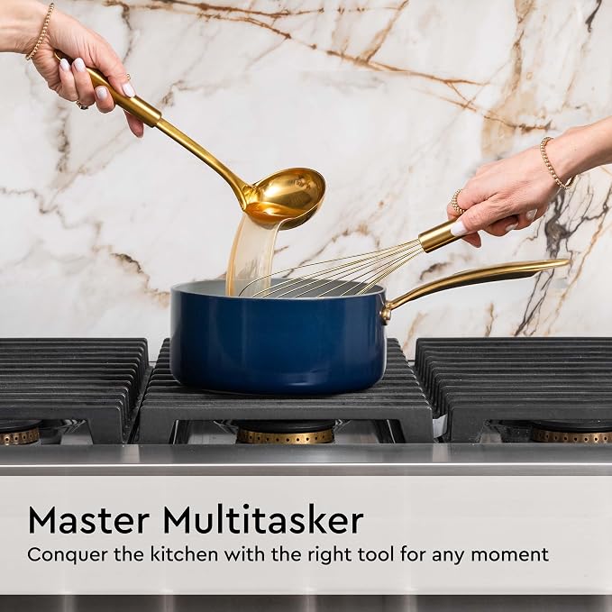 Styled Settings Gold and Navy Blue Kitchen Utensils Set, 7-Piece | Silicone Cooking Tools for Nonstick Cookware with Utensil Holder - Stylish Cooking Gifts for Modern Kitchens - Image 5
