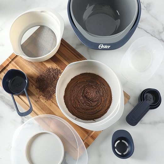 Oster 12 Piece Nesting Mixing Bowl Set, 3 Bowls with Lids & 6 Measuring Cups, Non-Slip Bases, Pour Spouts, Space-Saving Kitchen Prep Set, Dishwasher Safe - Image 3