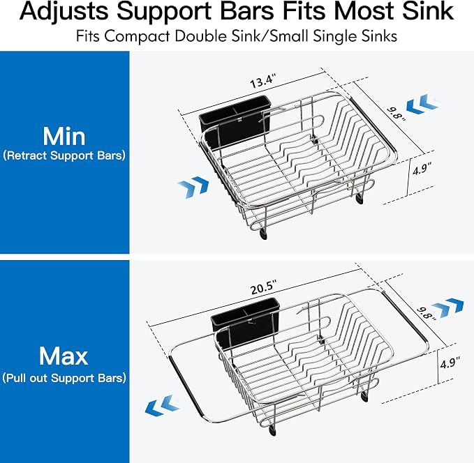JASIWAY Sink Small Dish Drying Rack with Utensil Holder, for RV, Apartment | Over Sink Expandable Stainless Steel Dish Drainers for Compact Kitchen, Space Saving, Fast Drain, Rustproof, For 1-2 people - Image 4